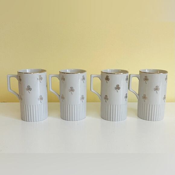 4 Vtg Irish Clover Porcelain Coffee Cups Saucers Japan Tea Cup, Mugs - Picture 3 of 14